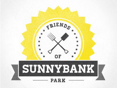 Friends of Sunnybank Park Logo badge grey round rubbon yellow