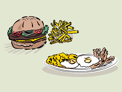 Foods breakfast burger eggs food illustration