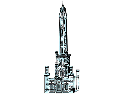 Water Tower Chicago blue chicago city icon illustration water tower