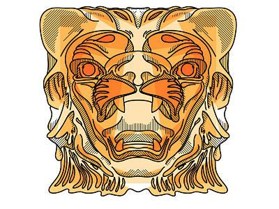 A.D.D. Lion drawing illustration lion orange roaring symmetry vector