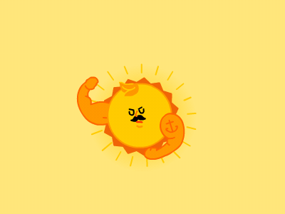 Sun 2d animation arm cute daylight light strong summer sun superhero yellow