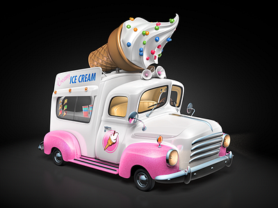 Ice Cream Truck ♥ 3d cream cute ice looooooooove pink rendering truck ♥