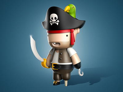 Toy Pirate 3d cg cute icon pirate plastic rendering small toy