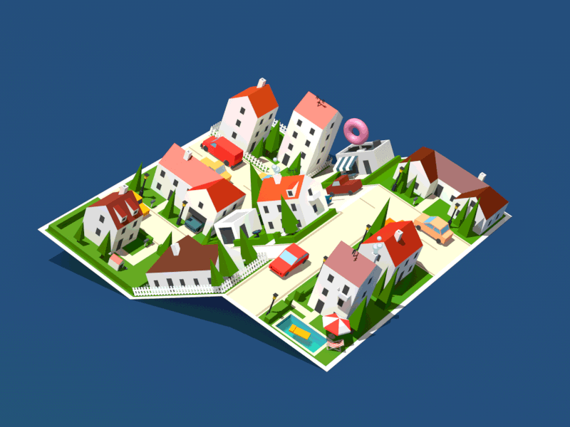 Small Website Animation 3d animation car city clean geometric house illustration low poly map simple website