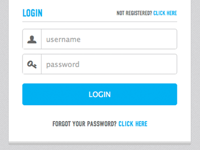 A 'no BS' Login form blue icon login register