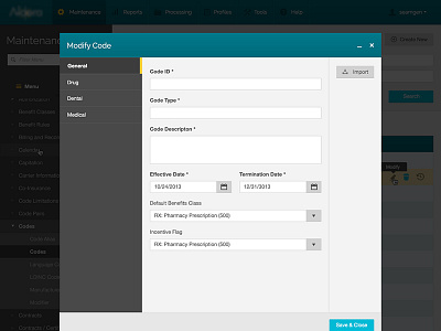 Maintenance Modal clean edit flat forms health insurance medical modal tabs