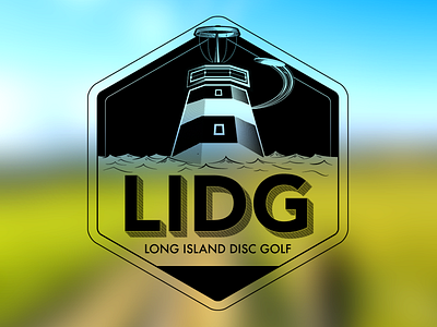 Long Island Disc Golf black and white disc golf illustration lighthouse logo vector water