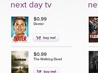 Next Day TV listing buttons buy me buy now interface m go tv