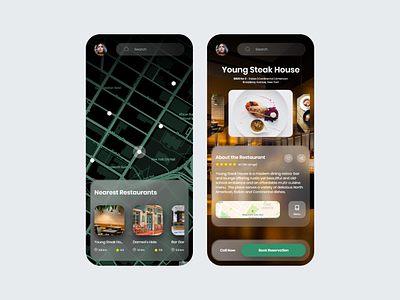 Restaurant Finder - Glassmorphism glass glassmorphic glassmorphism mobile app mobile ui neumorphism restaurant ui uiux user interface ux