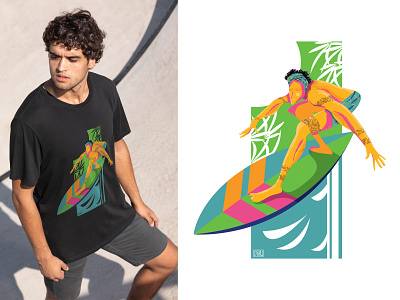 Surfer Dude Beachin' abstract beach illustration playoff stickermule summer surfer surfing tshirt