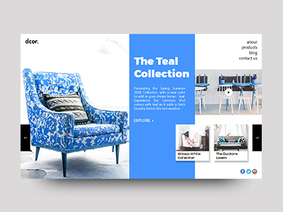 Interior Decoration UI blue color furniture interior landing page ui uiux user interface ux web design website