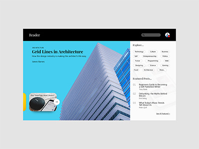 Reader: A publishing platform v2 article blog design landing page ui uiux user interface ux web design website
