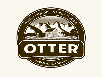 Otter badge barn logo mountains otter stamp woodcut