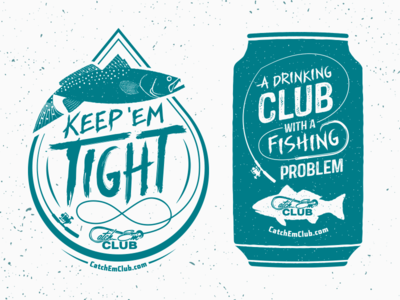 Catch 'Em Club badge beer can club fishing hook pole redfish trout typography