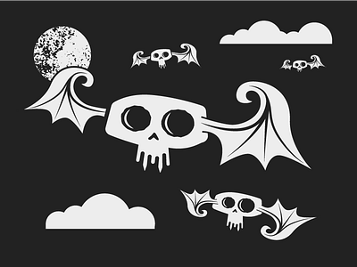 Skull 20 - 31 Days of Skulls 31daysofskulls bat clouds flying halloween illustration moon skull vampire wings