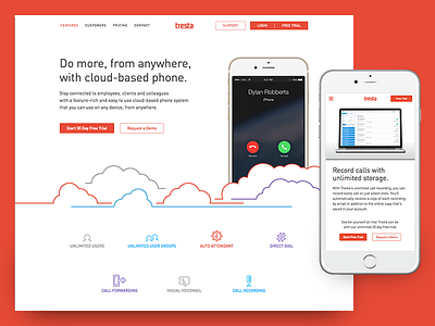 Tresta Website - Features clouds icons illustration line mobile monoline phone responsive ui website