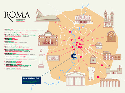 H10 map, ROMA editorial history hotel icon illustration italy magazine monuments museum roma vector