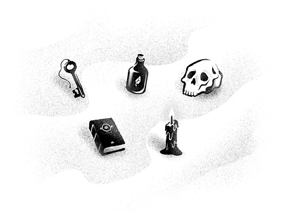 Occult Icons / DeadHead Club book candle hand drawn jar key occult occultism paranormal potion procreate secret society skeleton skull spellbook witch witches witchy