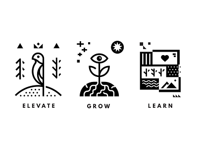 Elevate / Grow / Learn bird black and white elevate flower glyphs grow icons learn minimal minimalist negative space vector vector art