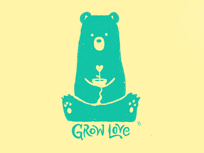 Grow Love bear drawing grow love growing growth hand drawn heart hearts illustration love peace plant positive positive vibes positivity procreate