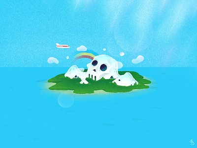 Getaway escape getaway hand drawn holiday illustration island planet procreate rainbow skull vacation