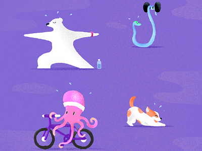 Exercise cute cute animal cute art dog exercise illustration octopus polar bear procreate puppy snake