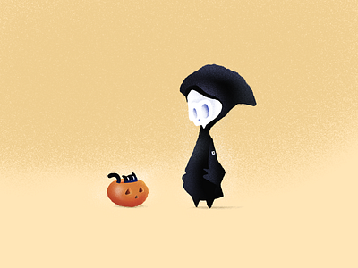 Death and Kitty Halloween cat death designsomethingeveryday dribbbleweeklywarmup grim reaper halloween hand drawn illustration kitty kitty cat procreate pumpkin reaper