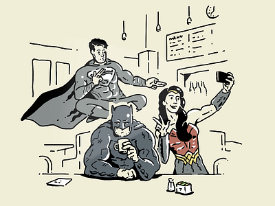 'Photobomb', Zack Snyder Cut batman dc comics drawing hand drawn illustration procreate superhero superman wonder woman