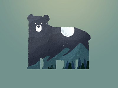 Moon Bear animal bear bears drawing hand drawn illustration landscape moon moonlight moonshine procreate