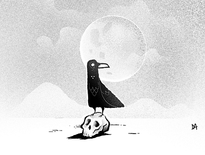 Raven animal bird black and white blackwhite desert drawing hand drawn illustration procreate raven skeleton skull