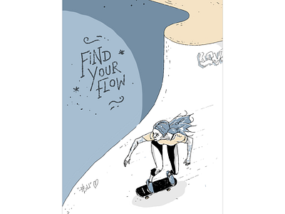 Find Your Flow findyourflow flow hand drawn illustration mental health mental wellness mindful mindfulness procreate skateboard skateboarding skating