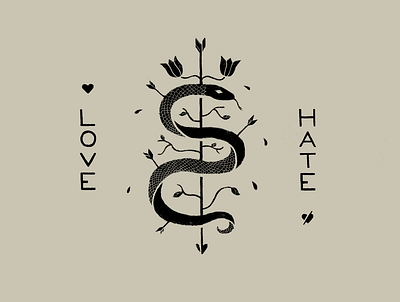 Love Hate II arrow black drawing hand drawn hate illustration love negative space procreate secret society snake viper