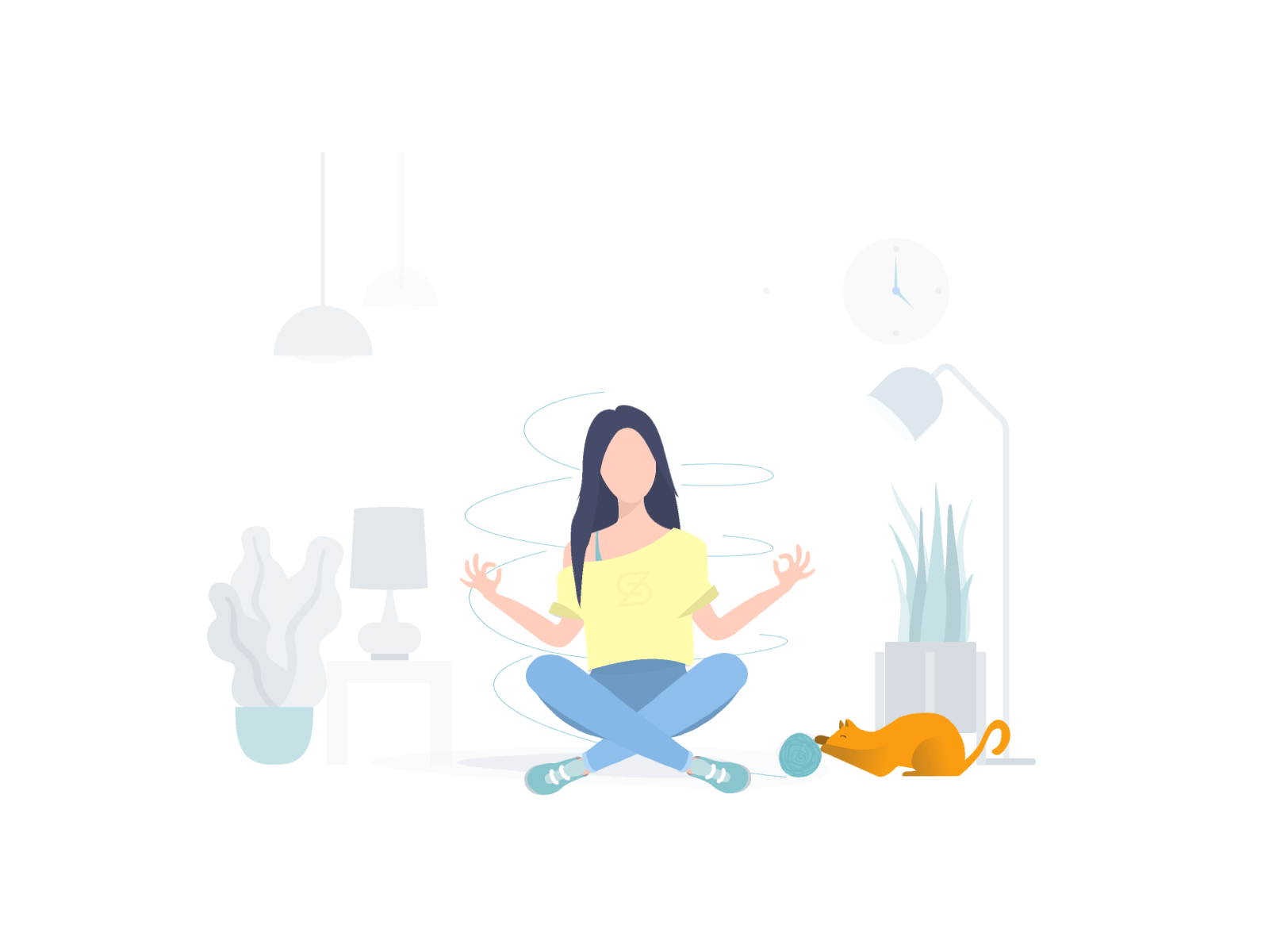Meditation girl animation animation design cat design illustration landing meditation relax social ui website