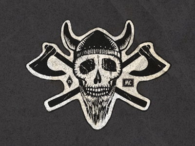 Odin's Choice MC axe beard branding design helmet identity logo patch skeleton skull texture viking