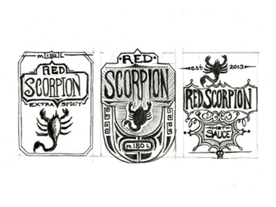 Red Scorpion Hot Sauce drawing illustration label scorpion sketch sketches