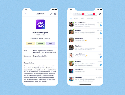 One Page Spotlight app design jobs messages network ui ux