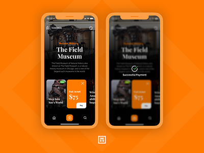 Museum App dark mode design figma icon merriweather mobile museum orange playfair display ui ux white