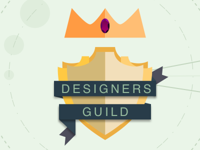 Designers' Guild Logo banner coat of arms crown design gem gold jewel purple ribbon sheild