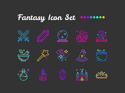 Fantasy Icon Set castle crown crystal ball crystals fantasy free freebie icon set icon sets icons iconset iconsets magic magic wand magical potion rainbow sword swords witchy