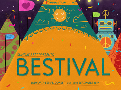 Self Initiated Posters; Bestival colour design festival illustration mock up posters typography