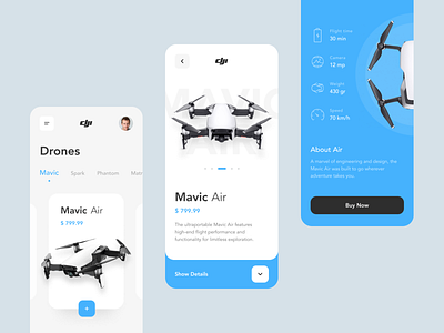 DJI Store concept app brand card catalogue clean design drones ecommerce interaction minimal mobile product shop store ui ux