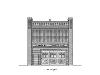 844 W Randolph St architecture chicago design flat home house illustration lithography