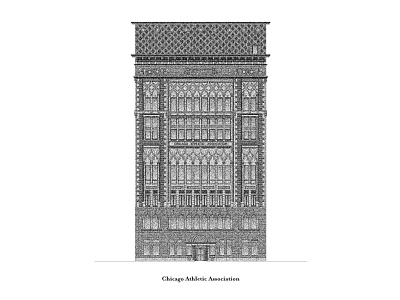 Chicago Athletic Association architecture cherry circle room chicago chicago athletic association cindys rooftop design flat illustration lithography the milk room