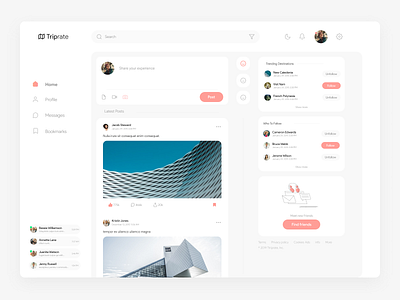 triprate feed UI coral design elements design system social media app travel app triprate ui design ui kit ui ux