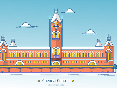 Chennai-Landmark-Illustration-Series-Chennai Central branding design festival flat identity illustration illustrator landscape photoshop vector