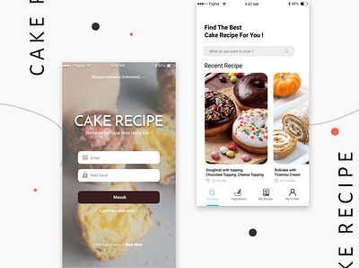 Cake Recipe App. @clean @cook @daily ui @homepage @loginpage @recipes