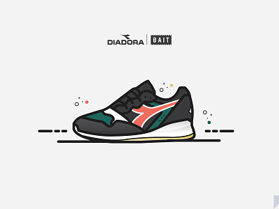 Diadora x Bait flat design illustration sneakers vector