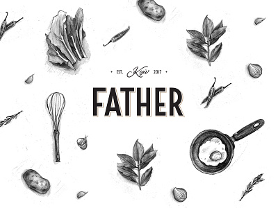 Father branding draft drawing food logo pattern pencil restaurant sketch