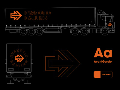 Hypnotic Hauling Truck Custom arrow arrow logo brand identity branding branding and identity branding design corporate design corporate identity custom guidelines identity branding identity designer identitydesign orange orange logo truck truck logo trucks typography visual identity