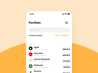 Personal Finance App – Portfolio Overview app application companies data depository finance finance financial market portfolio statistics stocks ui